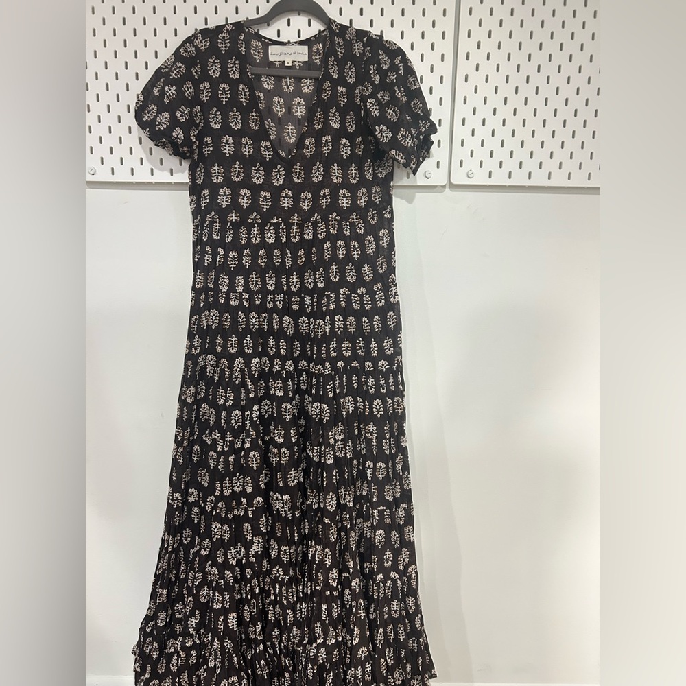 Daughters of India Brown Maxi Dress with Cream Floral Print